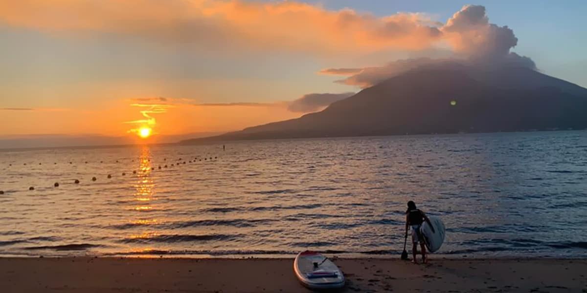 sup standup paddleboard sunrise beach travel booking trip sakurajima volcano kagoshima japan